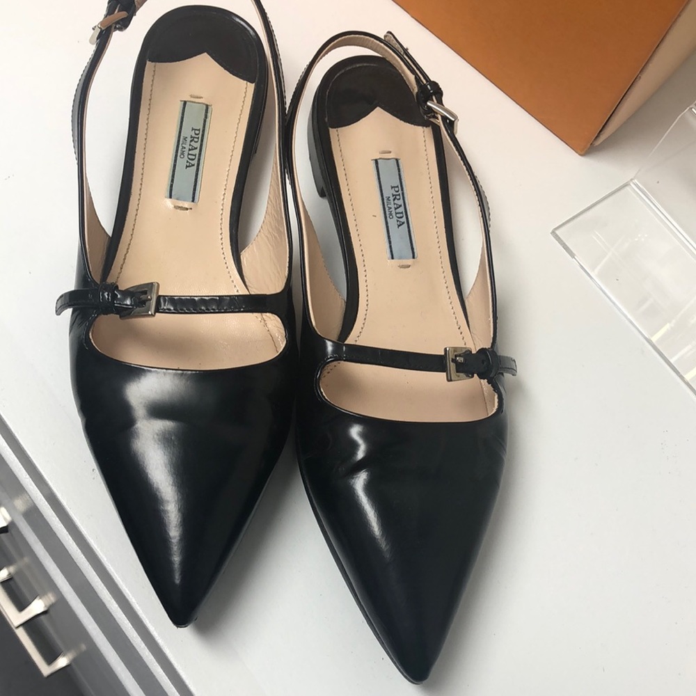 Prada black pointe sling back shoes size 36/6 true to size